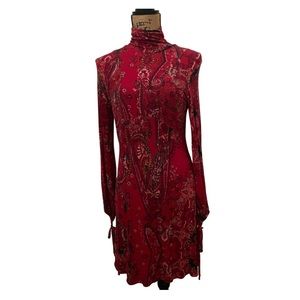 Free People All Dolled Up Red Paisley Print Mini Dress size Small
